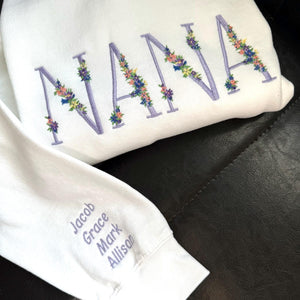 Nana Embroidered Floral Sweatshirt, Floral Embroidered Letter Hoodie, Birthday Gift, Personalized Gift