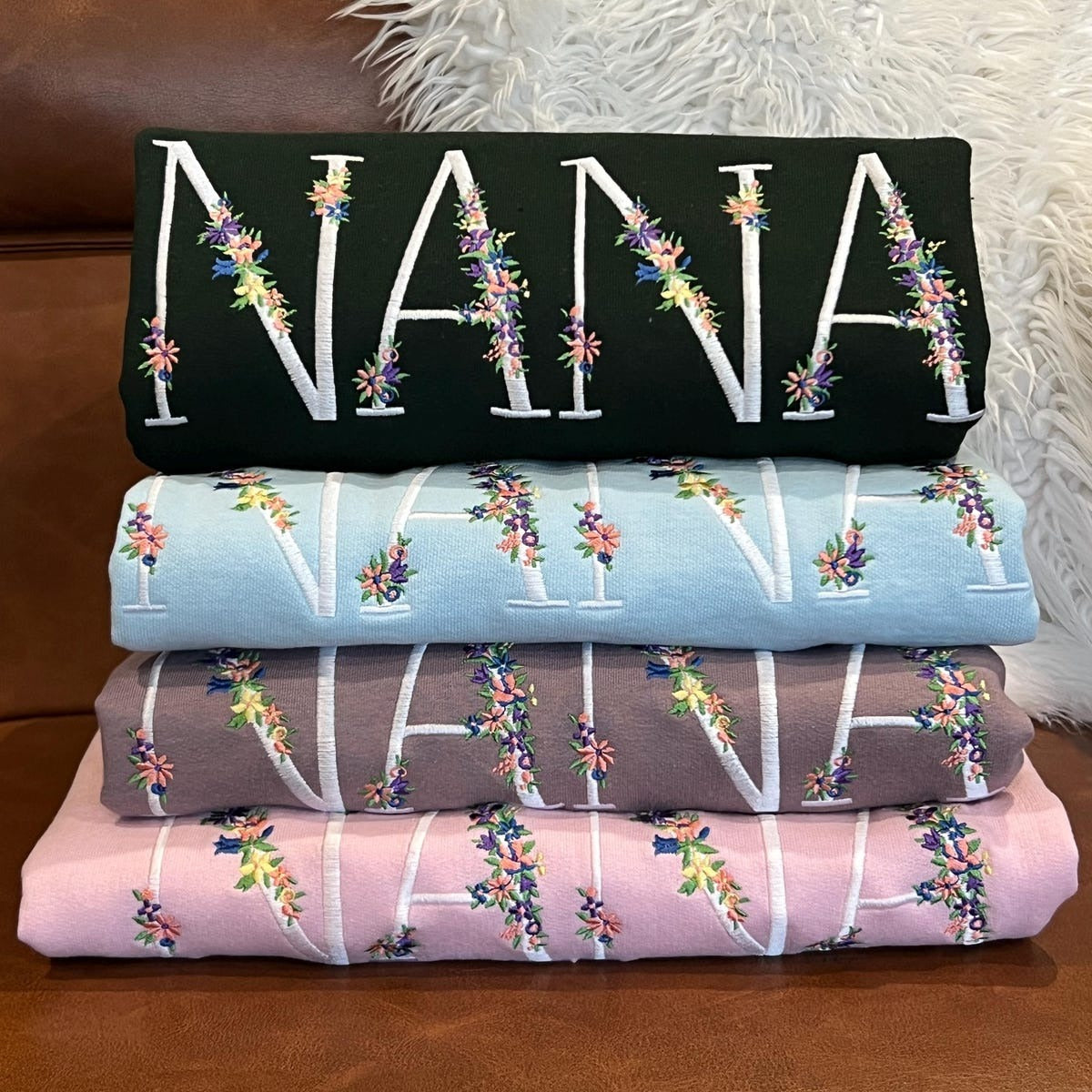 Nana Embroidered Floral Sweatshirt, Floral Embroidered Letter Hoodie, Birthday Gift, Personalized Gift