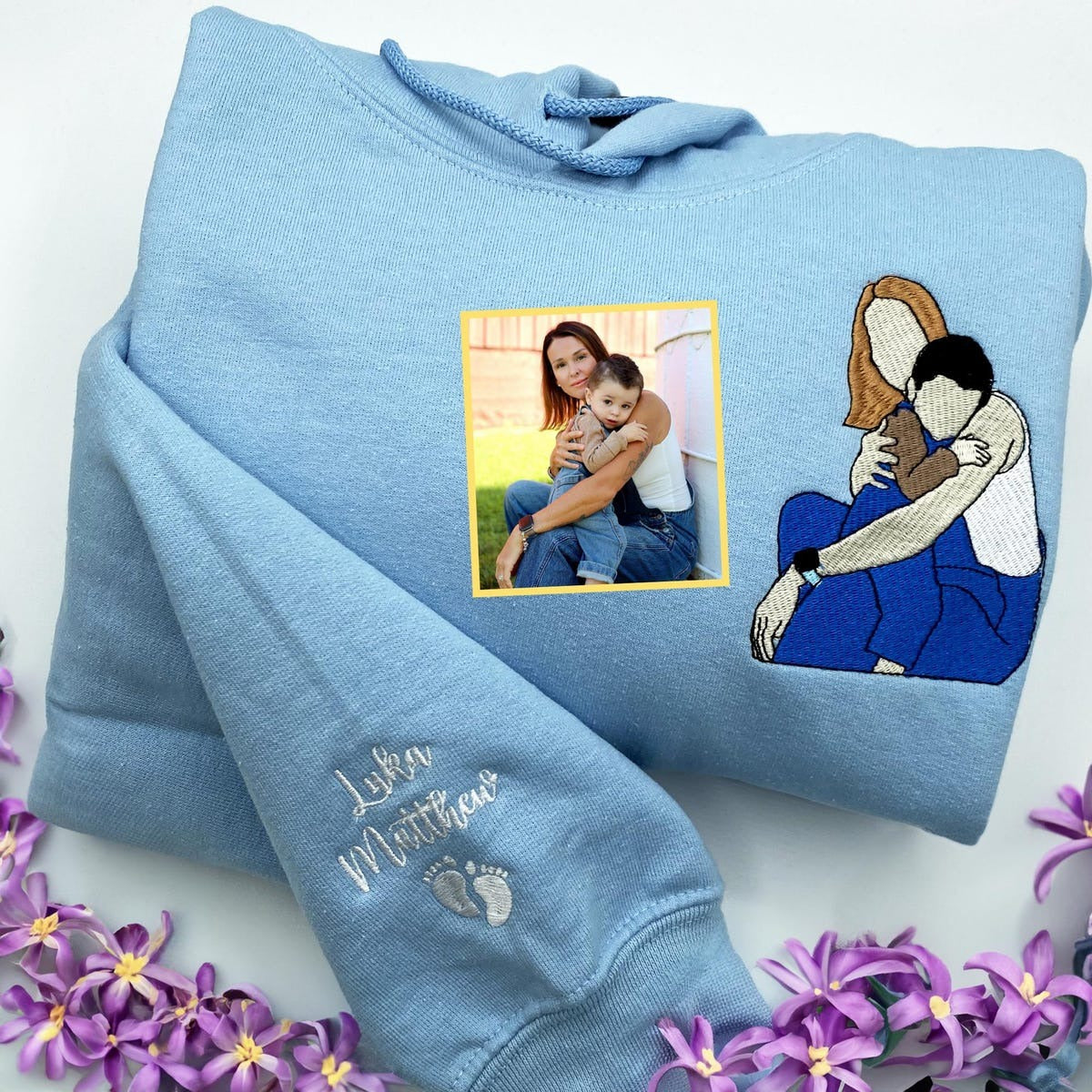 Personalized Embroidered Mama Sweatshirt – Custom Portrait from Photo, Perfect Gift for Moms