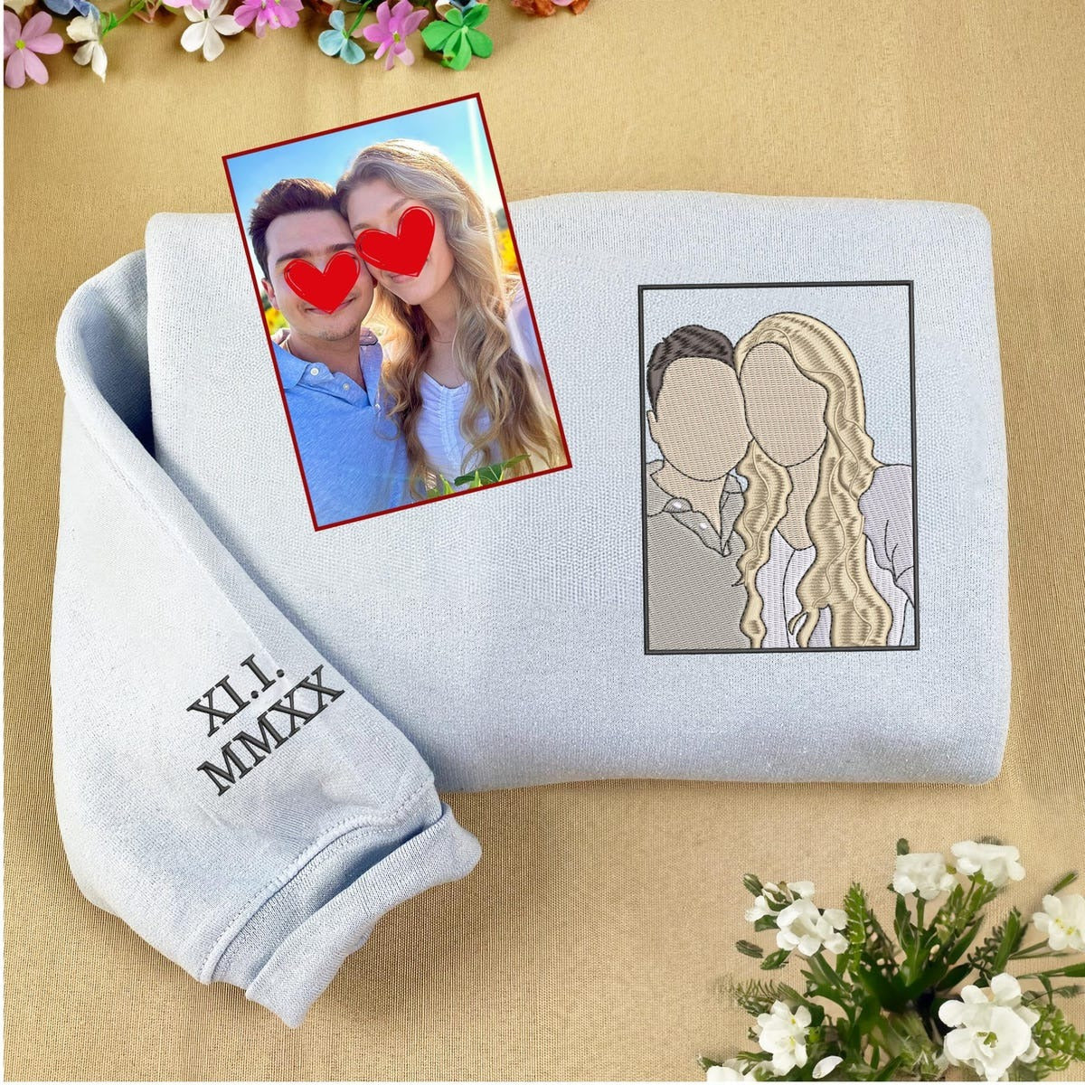 Personalized Embroidered Mama Sweatshirt – Custom Portrait from Photo, Perfect Gift for Moms