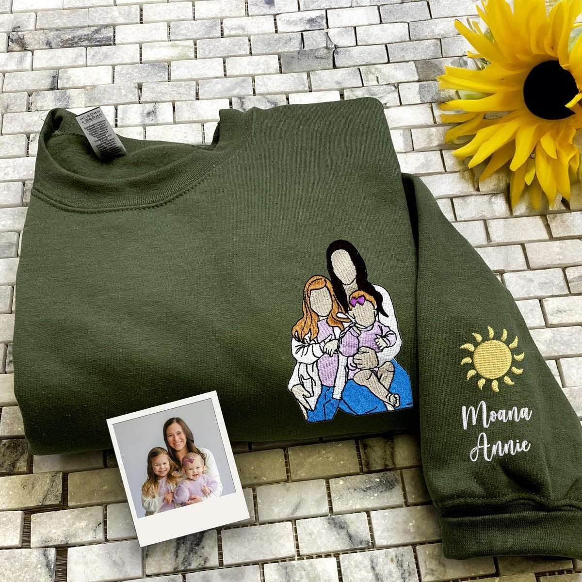 Personalized Embroidered Mama Sweatshirt – Custom Portrait from Photo, Perfect Gift for Moms