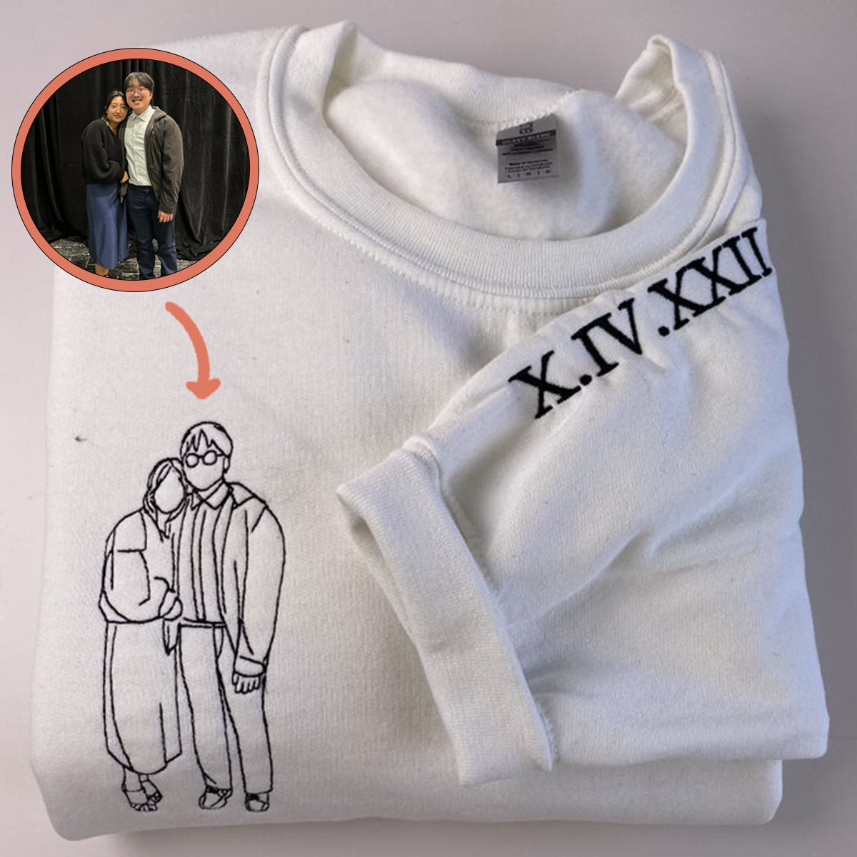 Personalized Embroidered Portrait Picture Outline Photo Couples Embroidered Sweatshirt