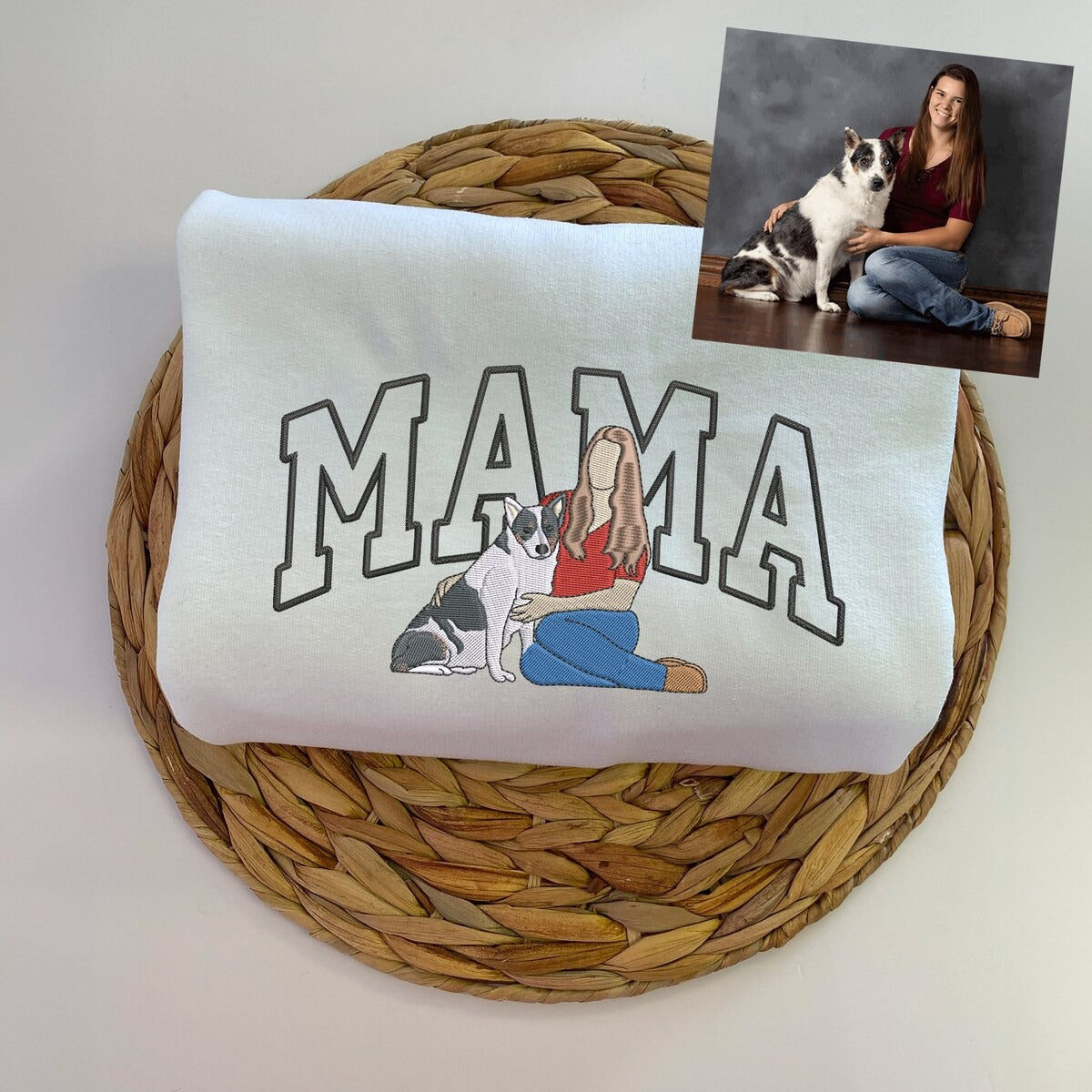 Pet and Owner Sweatshirt, Custom Embroidered Grandma Portrait Hoodie, Christmas Gift For Grandma