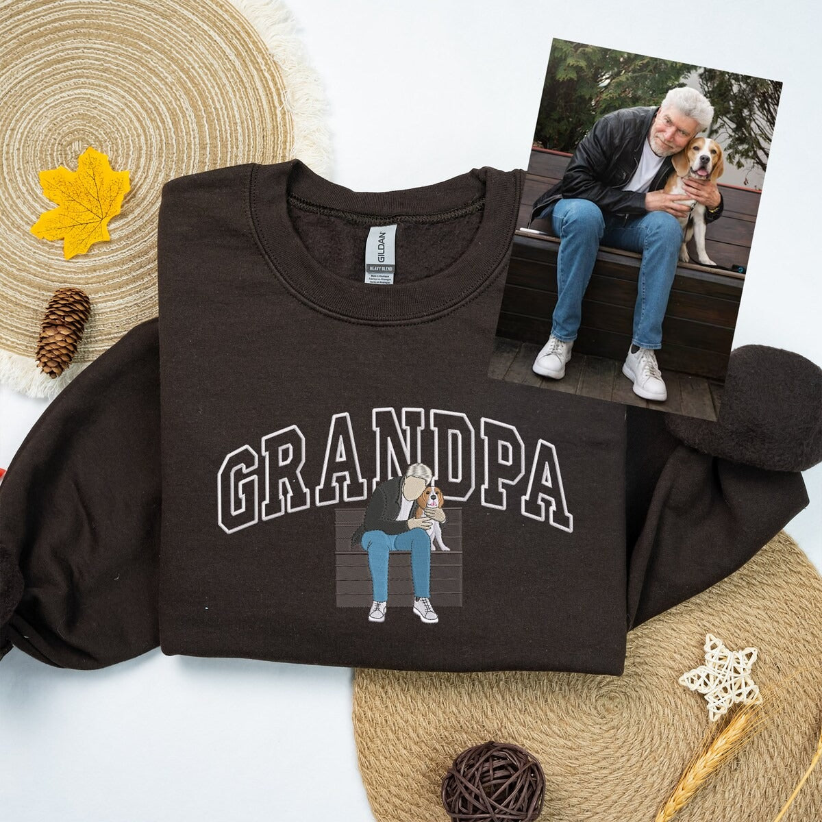 Pet and Owner Sweatshirt, Custom Embroidered Grandma Portrait Hoodie, Christmas Gift For Grandma
