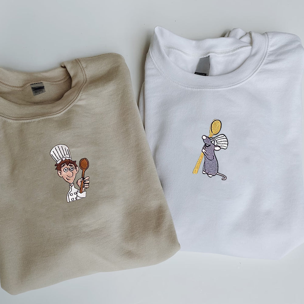 Custom Embroidered Sweatshirts For Couples, Custom Matching Couple Sweatshirt, Cute Chef x Mouse Couples Embroidered Crewneck Sweater