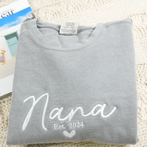 Custom Embroidered Nana with Est Year Sweatshirt, Personalized Gift For Grandma
