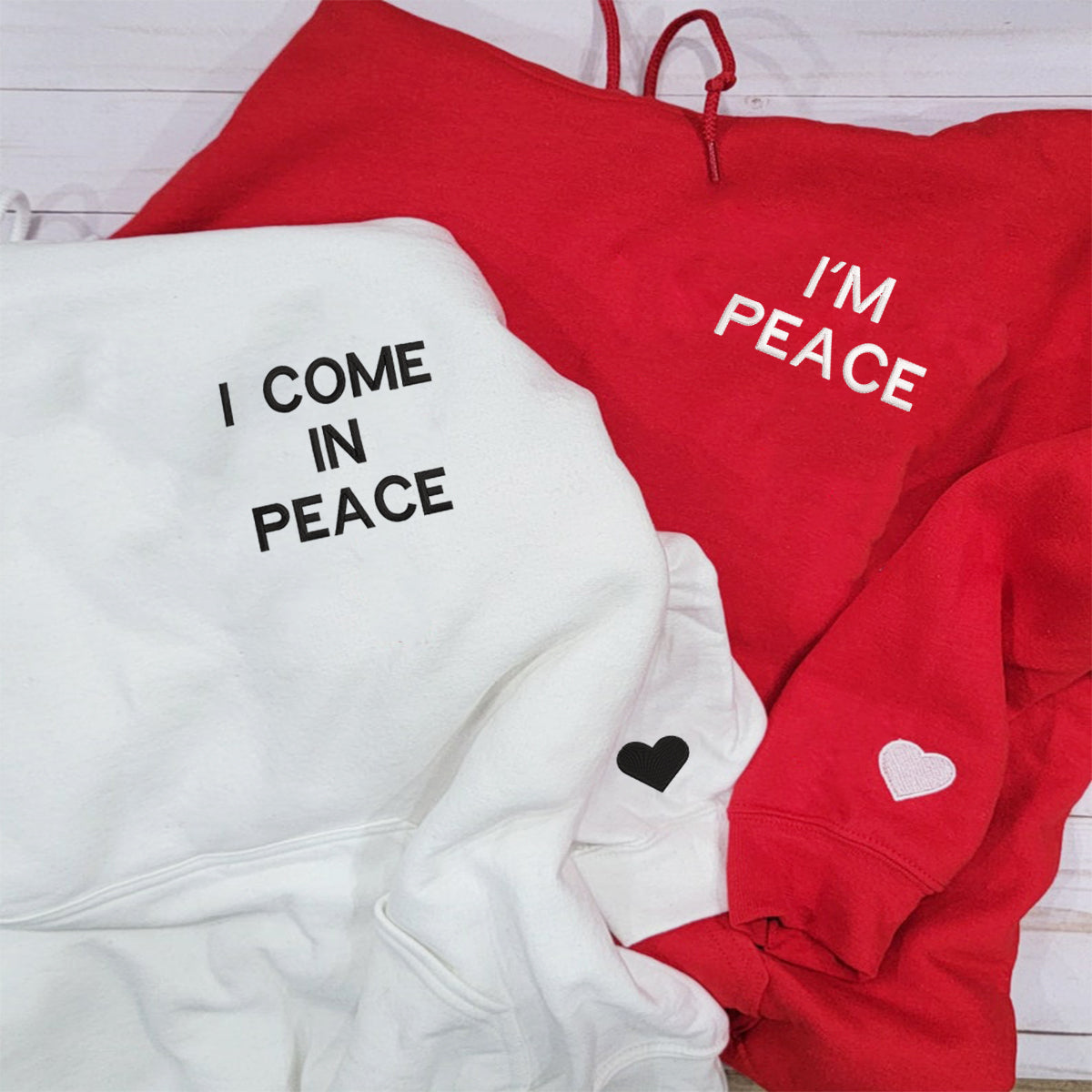 Custom I Come In Peace Hoodie, Matching Embroidered Hoodie for Couple - mymatchhoodie