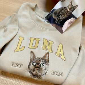 Personalized Embroidered Pet Face and Name Est Sweatshirt Keepsake Gift for Pet Lovers