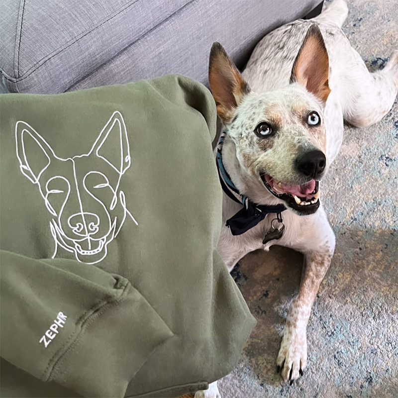 Custom Dog Face Outline Embroidery Hoodie, Personalized Pet Portrait Sweatshirt