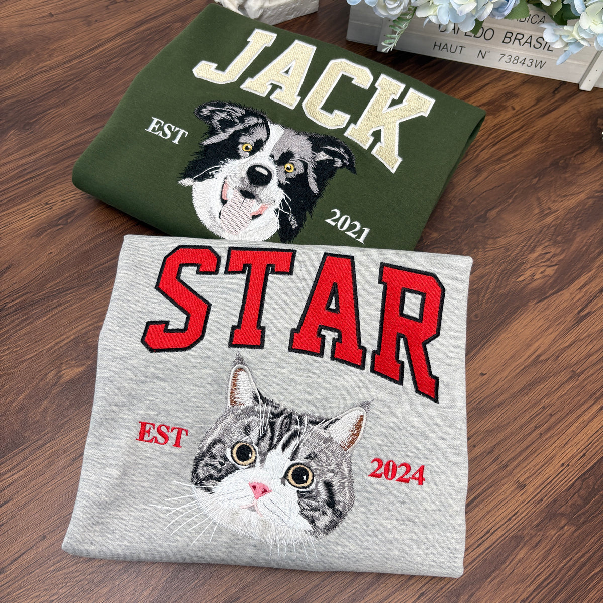 Personalized Embroidered Pet Face and Name Est Sweatshirt Keepsake Gift for Pet Lovers