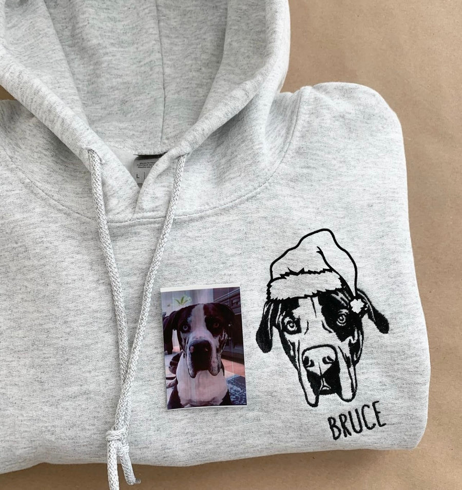 Custom Christmas Pet Portrait Embroidered Sweatshirt