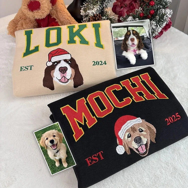 Custom Dog Embroidered Sweatshirt – Personalized Pet Christmas Gift for Dog Lovers
