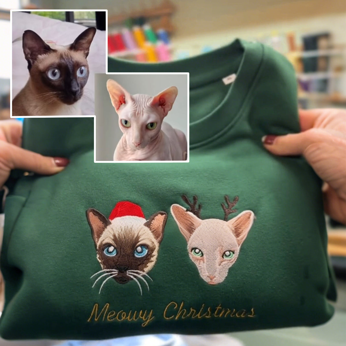 ersonalized Cat Embroidered Sweatshirt – Custom Pet Christmas Gift
