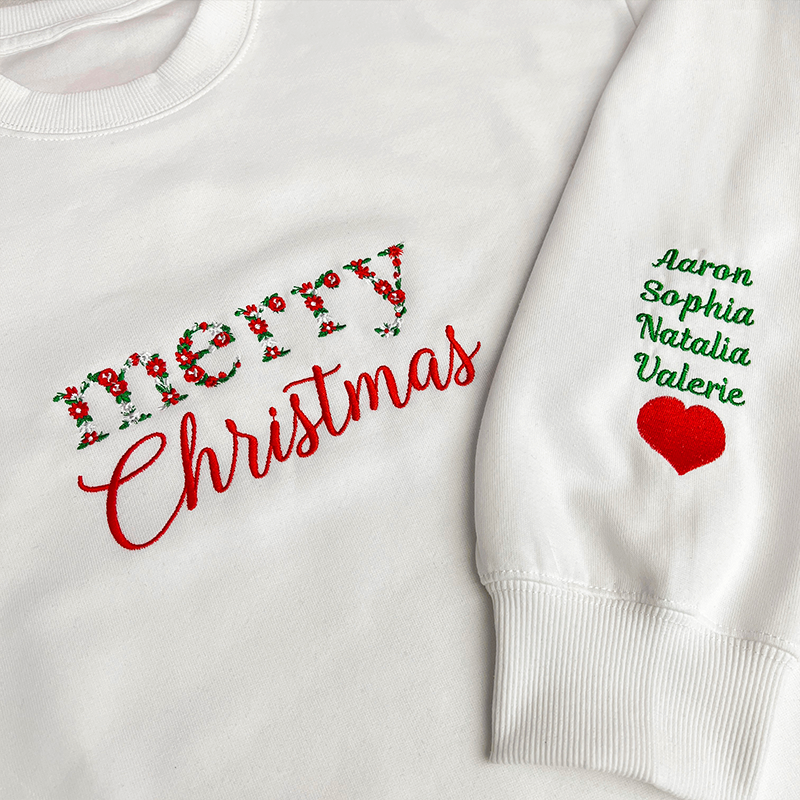 Custom Merry Christmas Floral Embroidered Sweatshirt