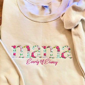 Custom Embroidered Mama Sweatshirt Hoodie with Floral Letter, Unique Gift for Mom, Mother's Day Gift
