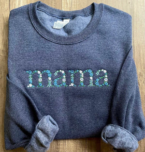 Custom Embroidered Mama Sweatshirt Hoodie with Floral Letter, Unique Gift for Mom, Mother's Day Gift