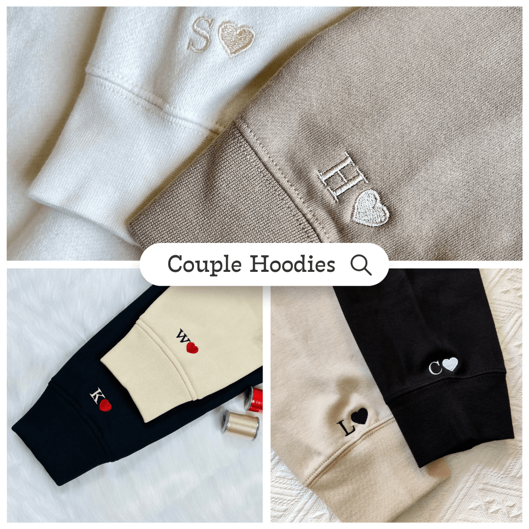 Cute Dinosaur Couple Custom Embroidered Matching Hoodies For Couples
