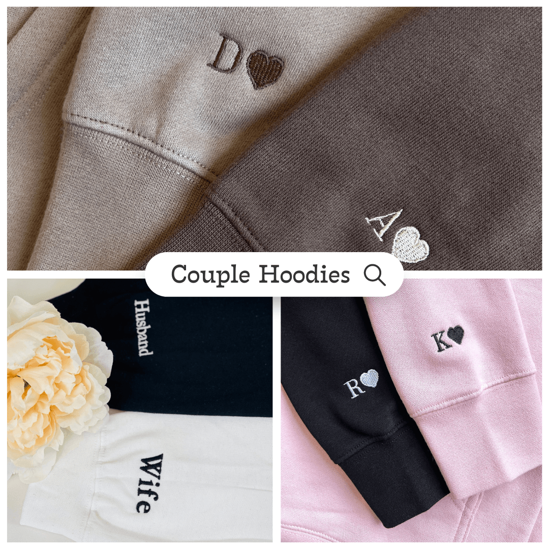 Cute Dinosaur Couple Custom Embroidered Matching Hoodies For Couples